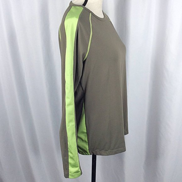 Saucony Running Athletic Top Womens Size Large Brown Green Long Sleeve Crew Neck - Picture 2 of 6